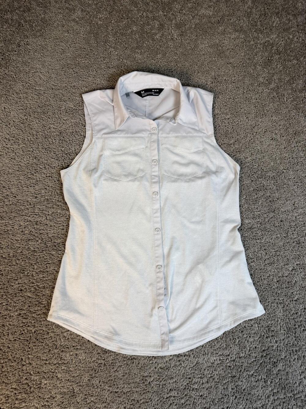 Under Armour Button-Up Womens M Gray Sleeveless Collared Moisture Wicking